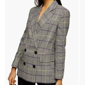 Topshop Check Double Breasted Blazer -  size 4
